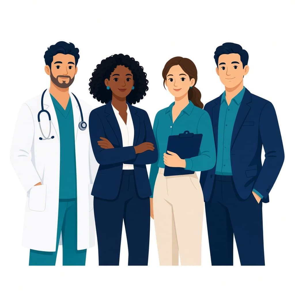 Illustration of diverse healthcare and business professionals you can refer